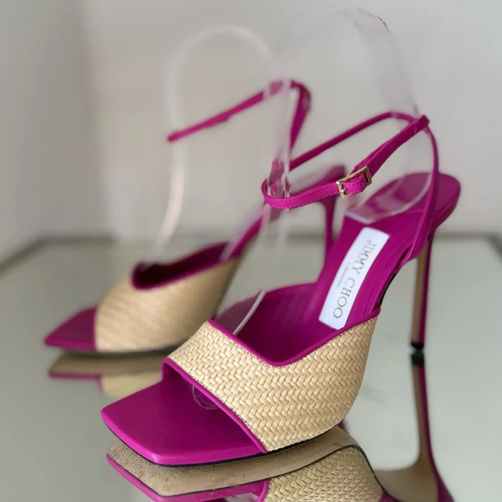 Like new JIMMY CHOO Zula 100 leather-trimmed raffia sandals 36.5 $925